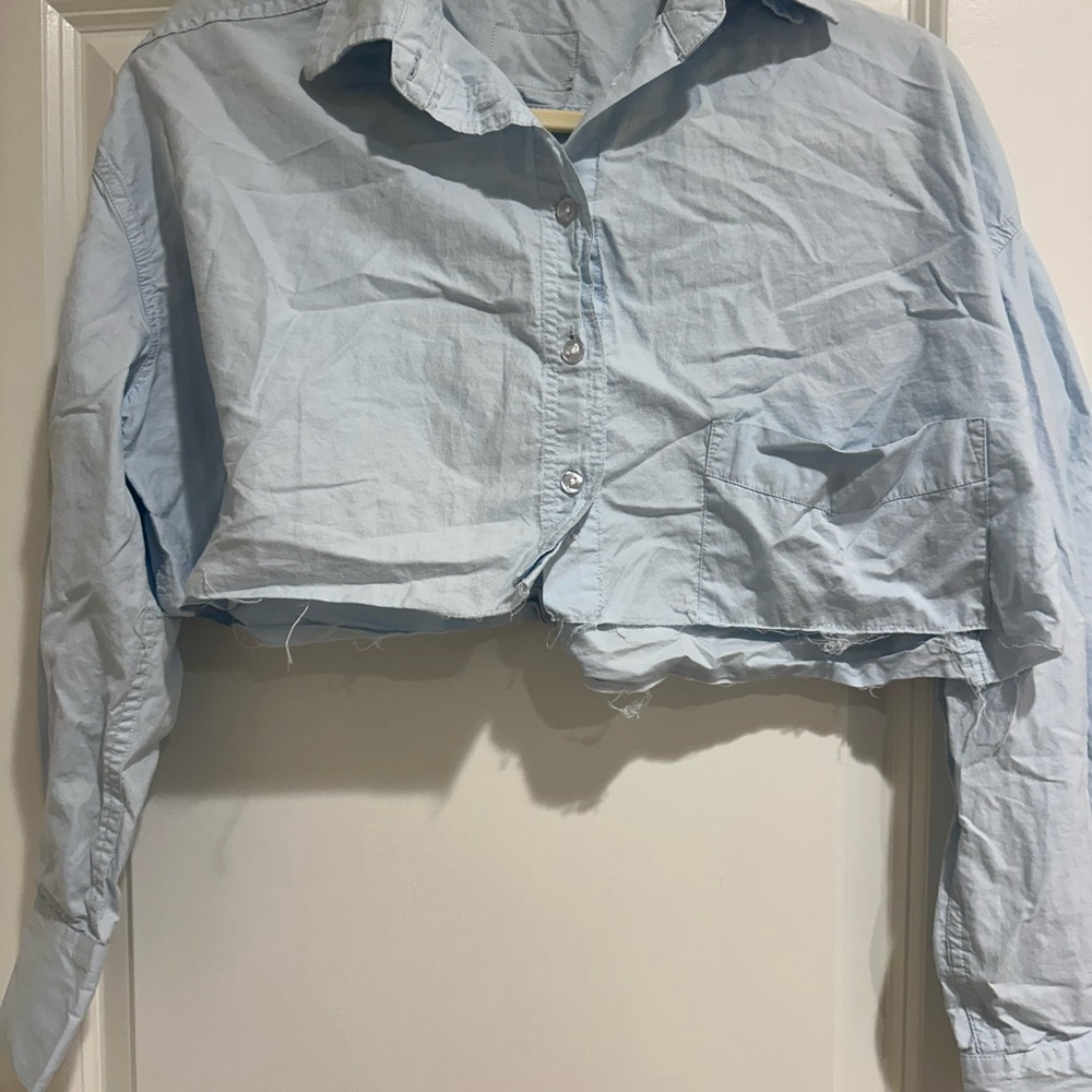 Daily Drills Light Blue Cropped Button-Up Shirt